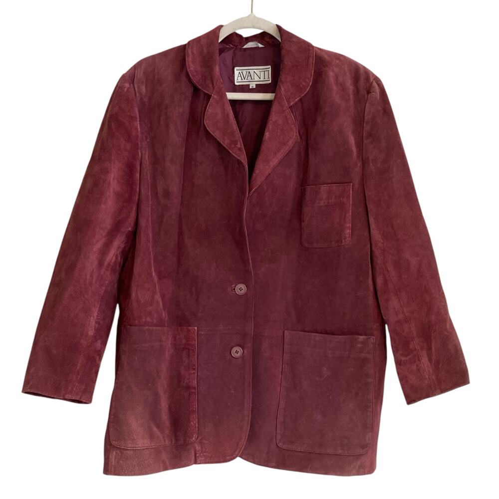 Vintage 80s Maroon Burgundy Avanti Single Breasted Suede Blazer Jacket Sz Medium